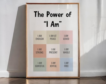 Arte mural con afirmaciones diarias / Imprimible de amor propio / Póster minimalista con citas positivas / Descarga digital de mindfulness y crecimiento