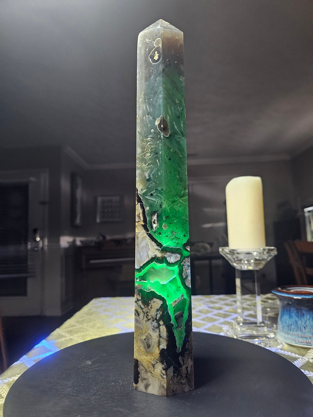 A Magnificent, Free Standing, Volcano Agate, UV Reactive, Polished