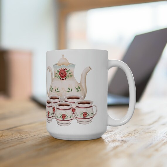 Floral Ceramic Tea Cup Set: 15oz Coffee Mug, Tea Kettle - Etsy