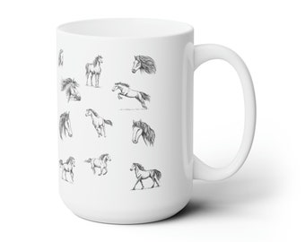 Horses Ceramic Mug 15oz - Animal Lovers - Gifts with Horses - Teachers - Friends - Mom - Dad - Grandparents - Farm Animals - Coffee