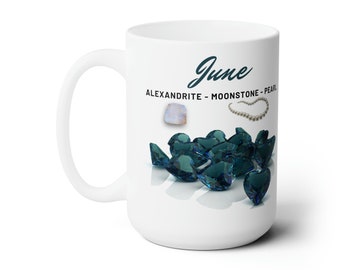 Geboortesteenmok juni: alexandriet, maansteen en parel - sterrenbeelden (15 oz)