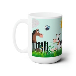 Kids Farm Animals Ceramic Mug 15oz - Baby Shower - Nursery - Baby Nursery Gift - Cartoon Animals - Children - Grandparents Day