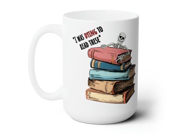 Halloween Skeleton Reading Books Ceramic Mug - Spooky Season Cup
