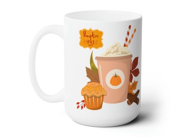 Pumpkin Spice Ceramic Mug: Hello Autumn 15oz, Thanksgiving Gift