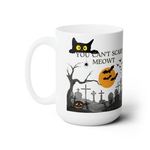 Black Cat Mug Scary Halloween Gift Ceramic Mug 15oz - Teacher Gift - Halloween Gifts - Gifts for Kids - Friend Gift - Coworker Gift - Mugs