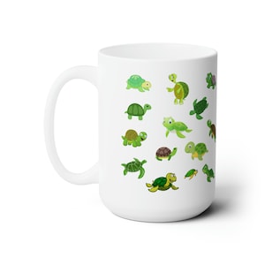 Green Turtles Ceramic Mug 15oz - Mugs for Kids - Turtles - Green Gifts - Animal Lovers - Cartoon Gifts - Pets - Gifts for Teachers - Coffee