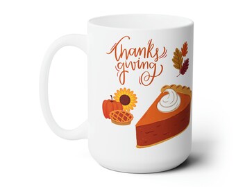 Thanksgiving Ceramic Coffee Mug 15oz - Autumn Harvest Design