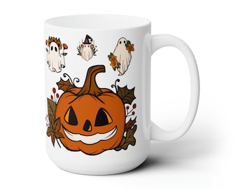 Retro Halloween Ghost Ceramic Mug - Spooky Coffee Cup 15oz