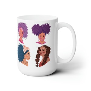 Black Girl Hair Natural Hair Messy Bun Hairstyle Black Girl Magic Ceramic Mug 15oz - Afro Woman - Gifts for Black Girls - African American
