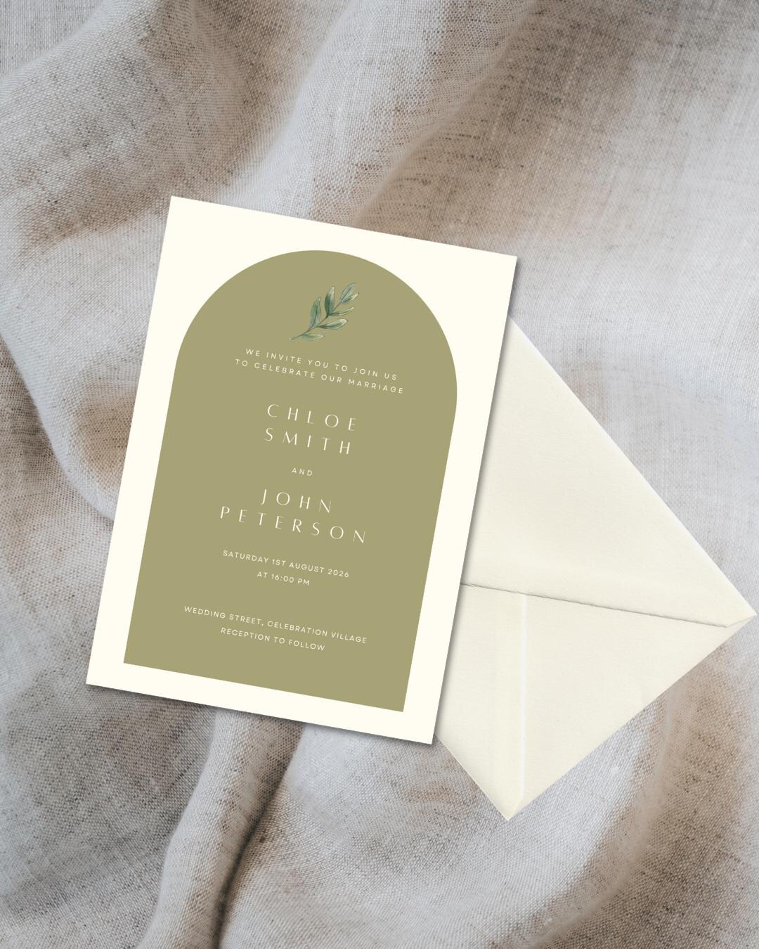 Sage Green Wedding Invitation Template | Arch Invite | Canva Editable ...