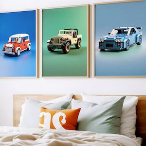Exotic Car Prints: Building Brick Style Colorful Wall Art, Set of 3 (Digital Download)