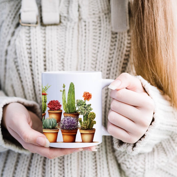 Cactus Mug, Cactus Coffee Mug, Cactus Cup, Cactus Tea Mug, Cactus Mug Gift, Cactus Lover Gift, Succulent Lover Gift, Cute Mug Gift, Mug Gift