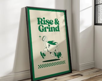 Rise & Grind Kaffee Kunstdruck: Retro Küchen Dekor (Digitaler Download)