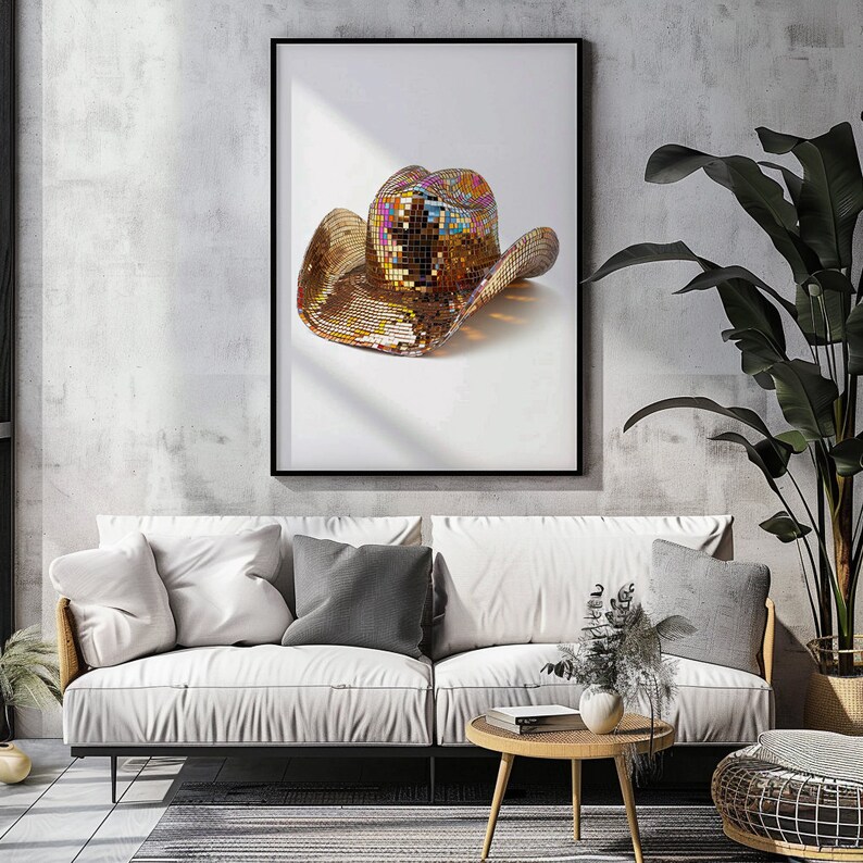 Disco Ball Cowgirl Hut Print | Retro Western Kunst (Digitaler Download) Bild 4