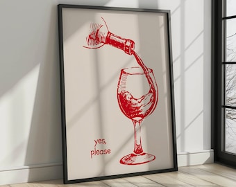 Minimalist Red Wine Print: Bar Cart Art (Digital Download)