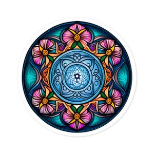 三日月の花の丸型ステッカー、屋内/屋外用
