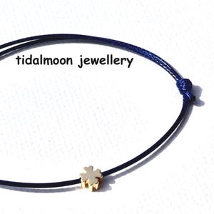 Wax Cotton Cord/String Bracelet with Gold Coloured Clover Leaf~Adjustable