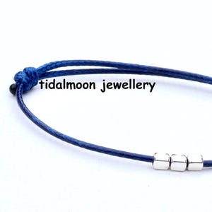 Waxed Cotton Cord/String Bracelet with 3 Sterling Silver Cube Beads