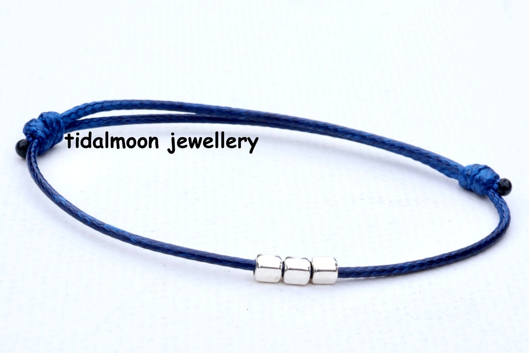 Waxed Cotton Cord Bracelet With 3 Sterling Silver Cube Beads Etsy UK
