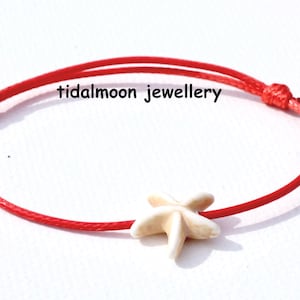 Waxed Cotton Cord/String Anklet Friendship & Cream Gemstone Starfish Bead-Adjustable