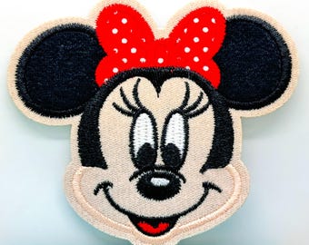 Minnie Mouse Iron on Patch 3.5" Embroidered Mouse Head Patch Minnie Mouse Patch