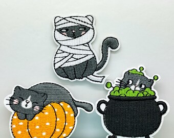 Parche Bordado De Gato Negro, Parches Adhesivos De Moda