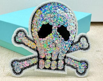 Human Skull Iron on Patch 2.8" Skull Patch Ghost Patch Skull Sequin Embroidered Patch Embroidered Skull Patch