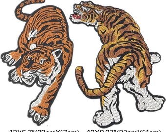 HUGE Tiger Iron On Patch 13" Tiger Patch Embroidery Large Tiger Patch Full Embroidery Tiger Patch Crouching Tiger Patch Roaring Tiger Patch