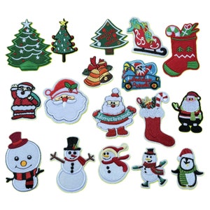 Set of 18 Christmas Iron on Patch Embroidered Christmas Patch Santa Patch Snowman Patch Snowflake Patch Stocking Patch Christmas Tree Patch