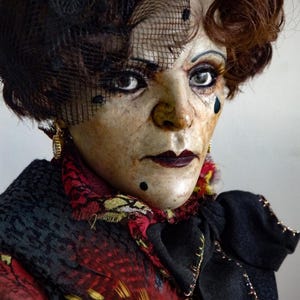 OOAK Art Doll Miss Bambola, 50cm Gothic Character Figure, Collectible Artist Doll, Mixed Media