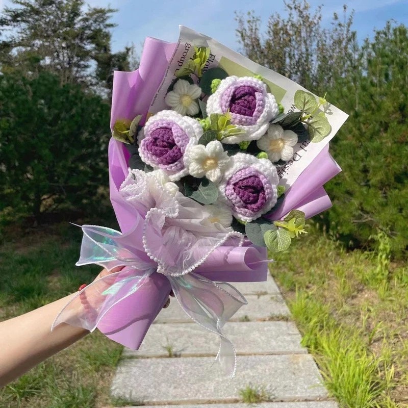 LOMUG Gehaakte bloemen boeket, gehaakte bloemen boeket kunstmatig