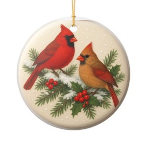 Cardinal Couple Decorative Ornament, Christmas Tree Ornament, Holiday Decoration, Nature Lover Gift, Bird Lover Keepsake