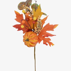 Pumpkin Spray With Maple Fall Pumpkin Pick, Autumn Floral Pick, Pumpkin Stem, Harvest Wreath Supplies, Thanksgiving Decor, Farmhouse Fall