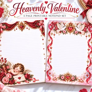 Celestial Valentines Day Impasto Cupid Printable Stationery Notepad Whimsical Coquette PNG Etsy Trending Digital Products Best Selling Items