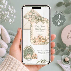 Patchwork Baby Shower Invite Digital Website Invitation Editable Canva Template Sage RSVP Etsy Trending Digital Products Best Selling Items