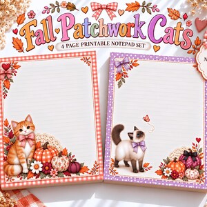 Coquette Cat Patchwork Halloween Printable Stationery Embroidered Lace Gingham Pumpkin PNG Etsy Trending Digital Products Best Selling Items