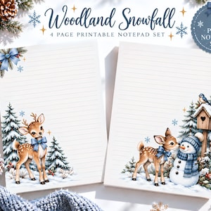 Coquette Woodland Deer Christmas Printable Stationery Retro Blue Holiday Snowman Notepad Etsy Trending Digital Products Best Selling Items