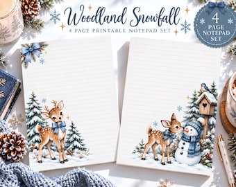 Coquette Woodland Deer Christmas Printable Stationery Retro Blue Holiday Snowman Notepad Etsy Trending Digital Products Best Selling Items