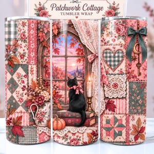Patchwork Cottagecore Lace Black Cat 20oz Tumbler Wrap Autumn Grandma Quilt Trending Digital Products Etsy Top Sellers Sublimation Designs