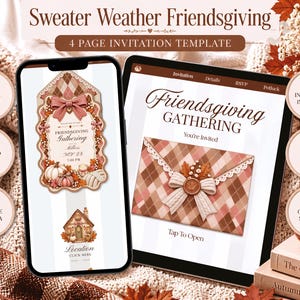 Invitation pour Thanksgiving entre amis - Invitation numérique - Modèle Canva modifiable - RSVP - Produits numériques tendance Etsy - Meilleures ventes