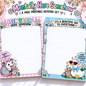 Mental Health Self Care Duck Printable Stationery Notepad Funny Coquette Anxiety Coffee Possum Trending Digital Products Best Selling Items