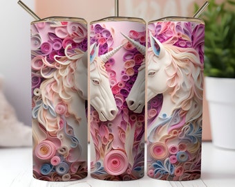 3D Einhorn Tumbler Wrap 20 oz Skinny Tumbler Sublimation Design Strand Tumbler Wrap PNG Pferd Tumbler Wrap Einhorn Geburtstag Rosa Tumbler Wrap