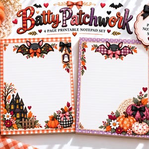 Pastel Bat Patchwork Halloween Printable Stationery Coquette Lace Gingham Pumpkin Grandma Etsy Trending Digital Product Best Selling Item