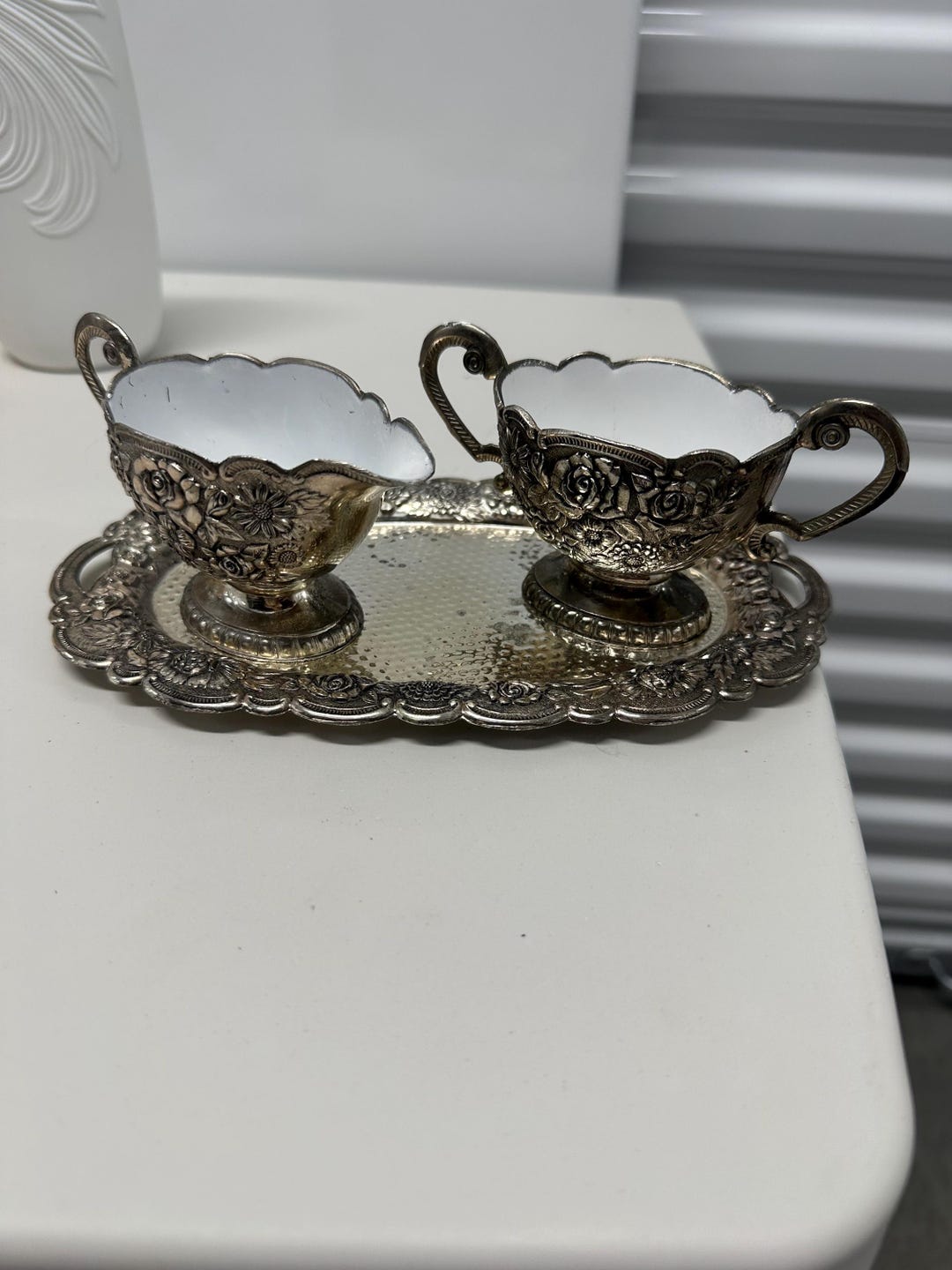 Vintage Ornate Floral Sugar and Creamer Set With Matching Tray ...