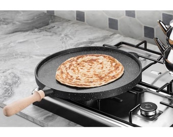 Gusseisenpfanne Bratpfanne beste Pfanne für Crepes Fleisch und Mehr einfach Backen Doppelseitige Granit 35cm Grill Herd Ofen Pizzaofen