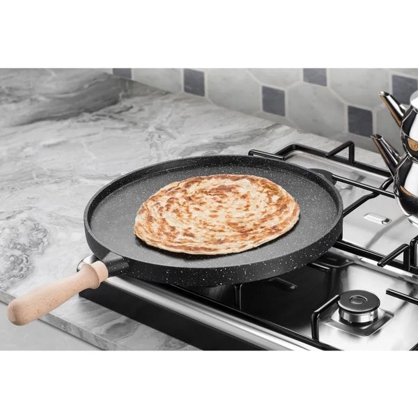 Gusseisenpfanne Bratpfanne beste Pfanne für Crepes Fleisch und Mehr einfach Backen Doppelseitige Granit 35cm Grill Herd Ofen Pizzaofen