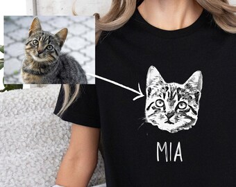 Camiseta personalizada para mascotas- Foto de mascota y nombre en la camisa - Camisa de gato personalizada- Camiseta personalizada para mascotas - Camisa de retrato de mascota personalizada- Camisa de retrato de gato