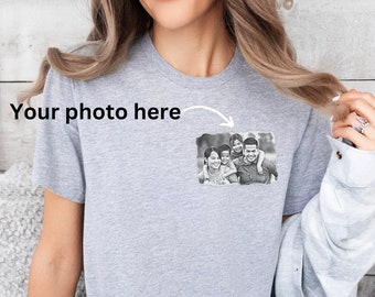Camisa con foto personalizada - Camisa con dibujo de fotos - Diseño de bolsillo - Camiseta con foto familiar - Camisa con foto - Texto personalizado y camisa con foto - Personalizada