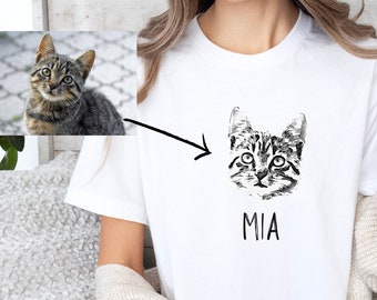 Camiseta personalizada para mascotas con su foto y nombre de mascota - Camisa de gato personalizada- Camiseta personalizada para mascotas - Camisa personalizada con retrato de mascota- Camisa con retrato de gato