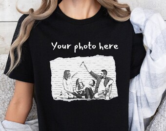 Camisa con foto personalizada - Camisa con dibujo de fotos - Camiseta personalizada - Camiseta con foto familiar - Camisa con foto - Texto personalizado y camisa con foto - Negro